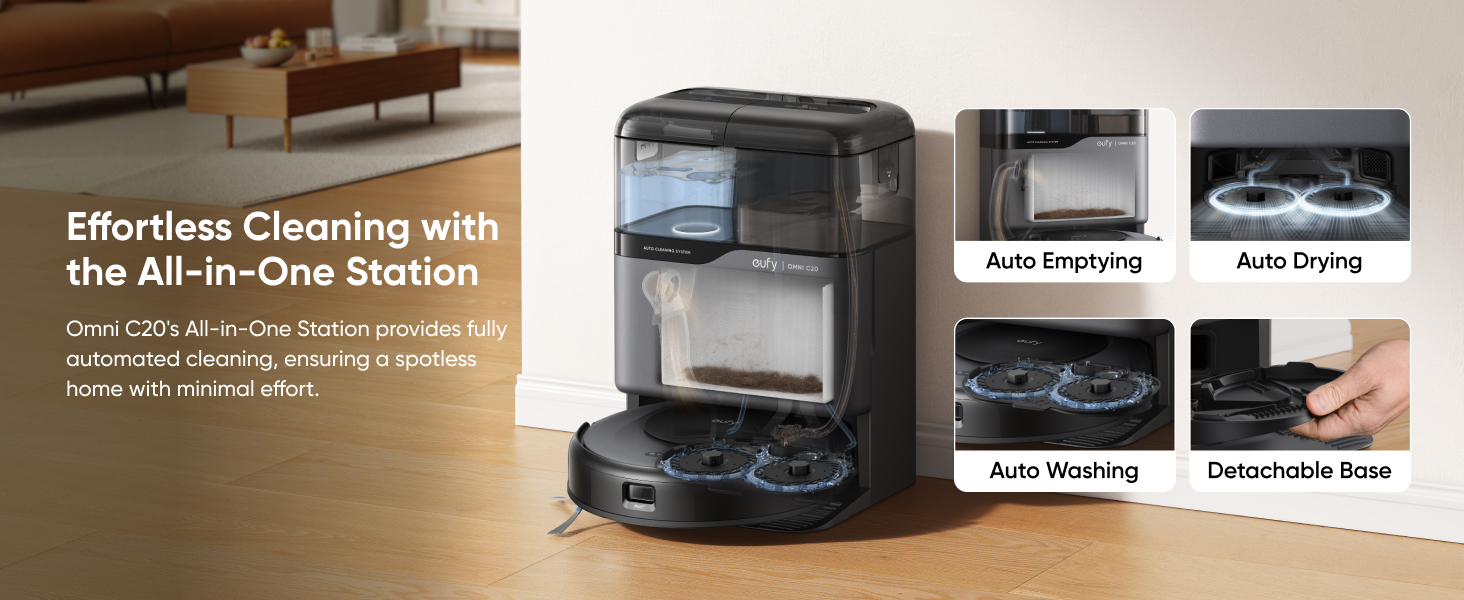 eufy Omni C20 all-in-one station auto emptying washing and drying