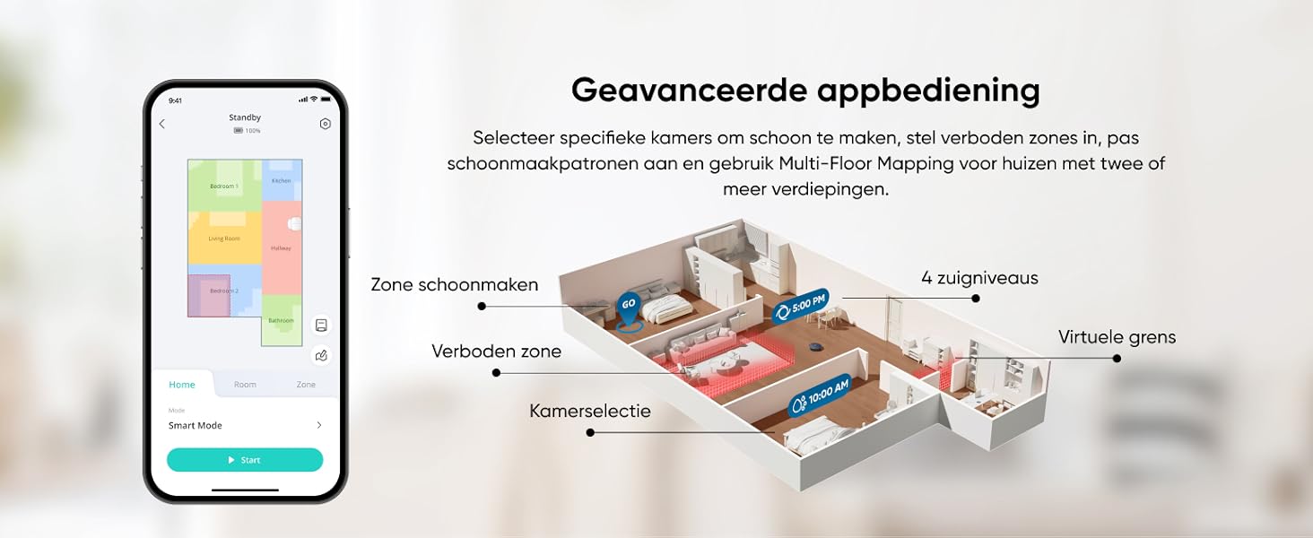 eufy X10 Pro Omni app-bediening kamer-per-kamer reinigingsaanpassing