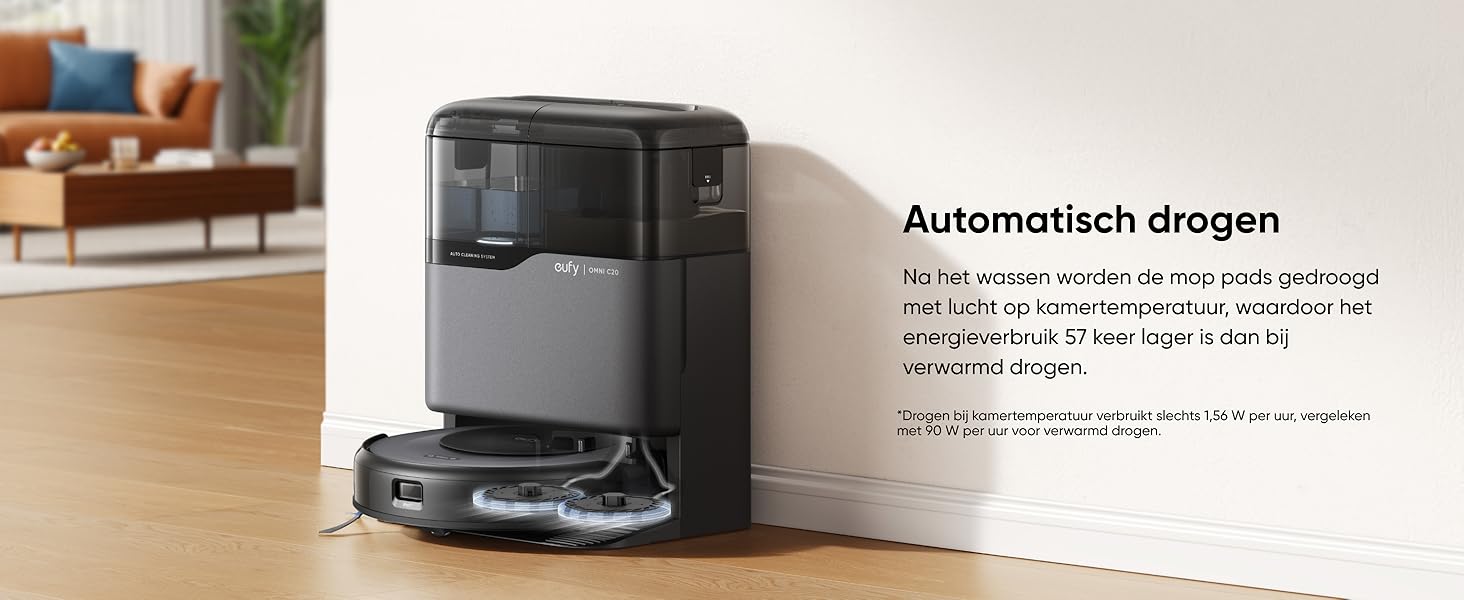 eufy Omni C20 automatisch drogen dweilpads met omgevingslucht