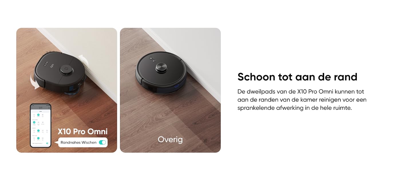 eufy X10 Pro Omni brandschoon resultaat randenreiniging langs muren en meubels