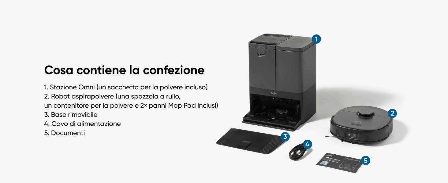 eufy X10 Pro Omni contenuto della confezione accessori inclusi