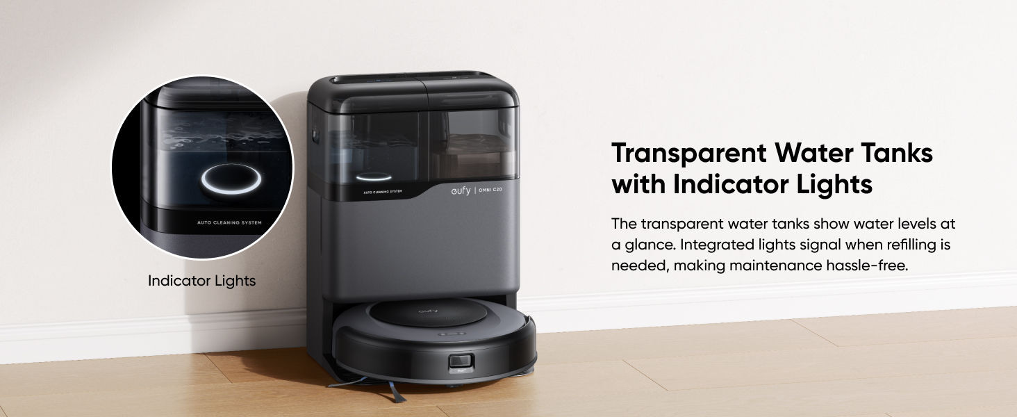 eufy Omni C20 depósitos de agua transparentes control visual de niveles