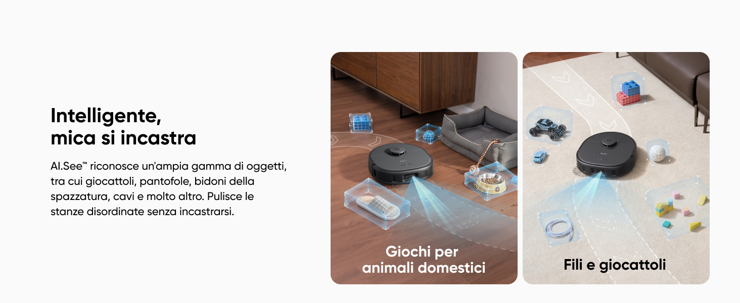 eufy X10 Pro Omni evitare gli ostacoli cavi scarpe giocattoli
