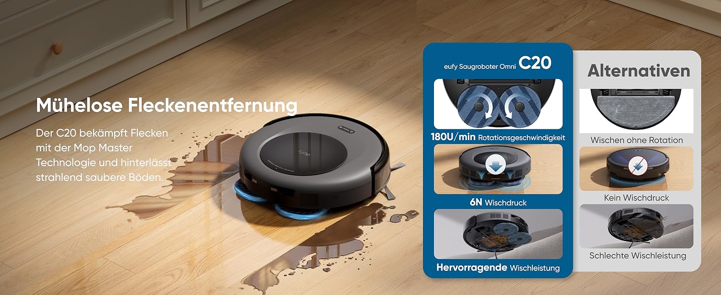 eufy Omni C20 Mop Master Wischtechnologie 180 U/min automatische Bodenreinigung