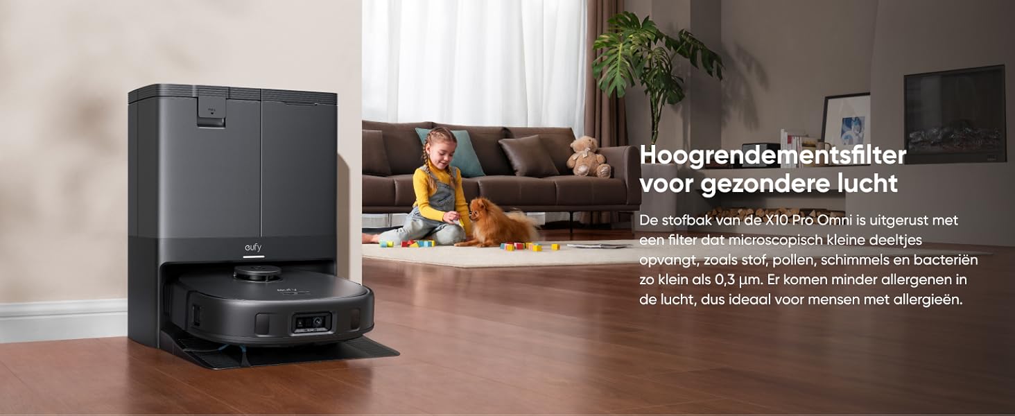 eufy X10 Pro Omni geavanceerd hoogrendement filter vangt fijne stofdeeltjes