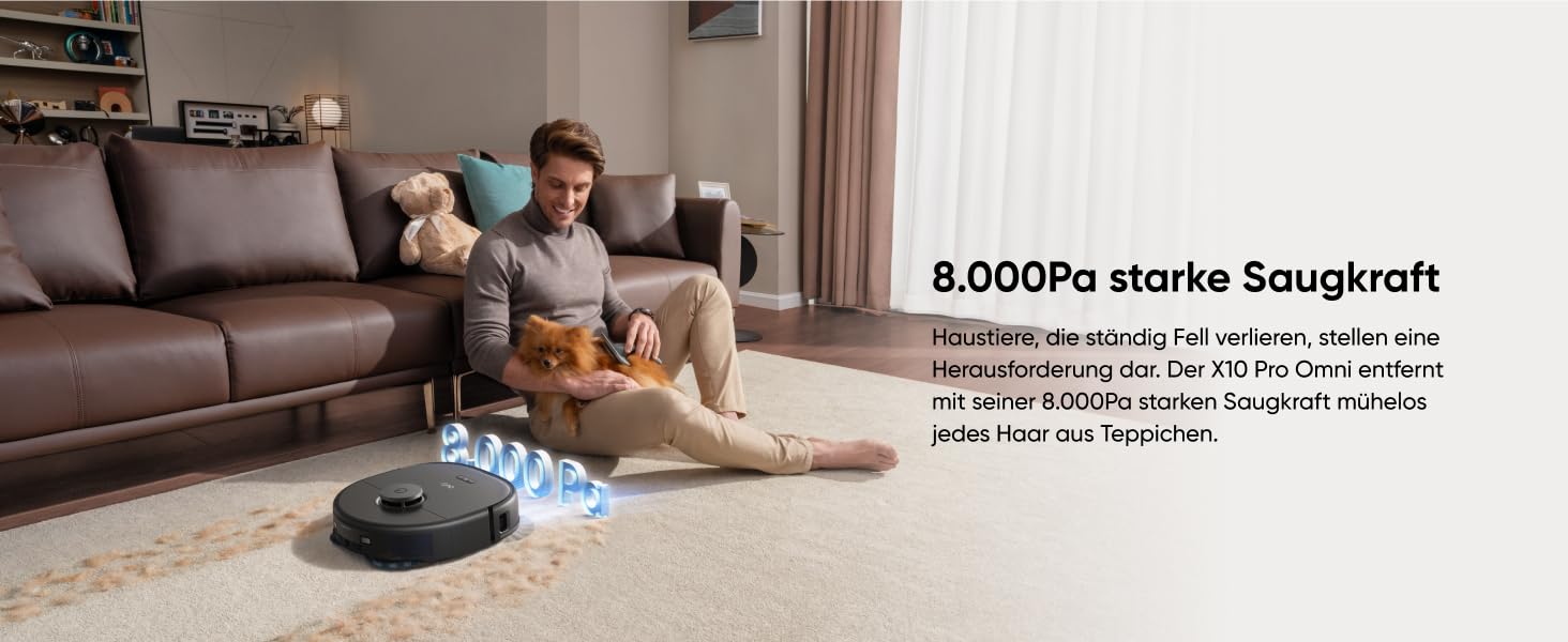 eufy X10 Pro Omni Weiß 8000 Pa kraftvolle Saugkraft für Tiefenreinigung von Teppichen und Hartböden