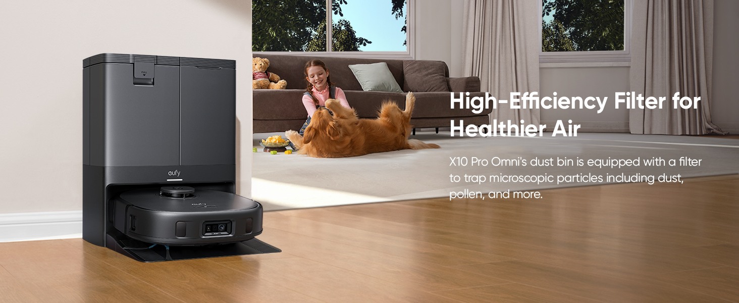 eufy X10 Pro Omni high efficiency filter traps fine dust particles