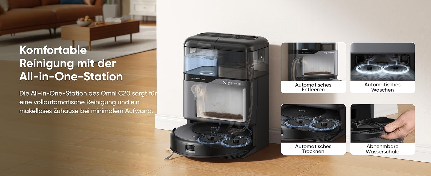 eufy Omni C20 All-in-One-Station automatisches Entleeren Waschen und Trocknen