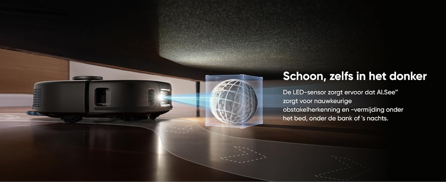 eufy X10 Pro Omni LED-sensor voor obstakeldetectie in volledige duisternis