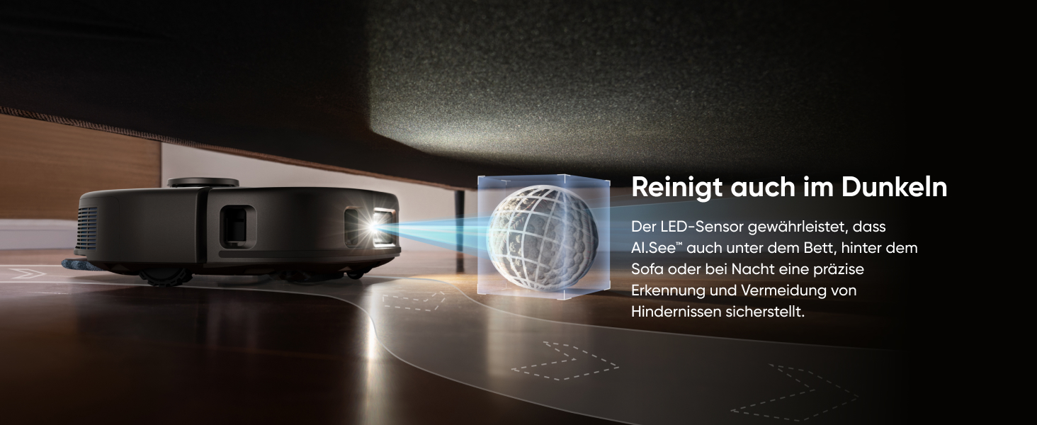 eufy X10 Pro Omni LED-Sensor für Hinderniserkennung bei völliger Dunkelheit