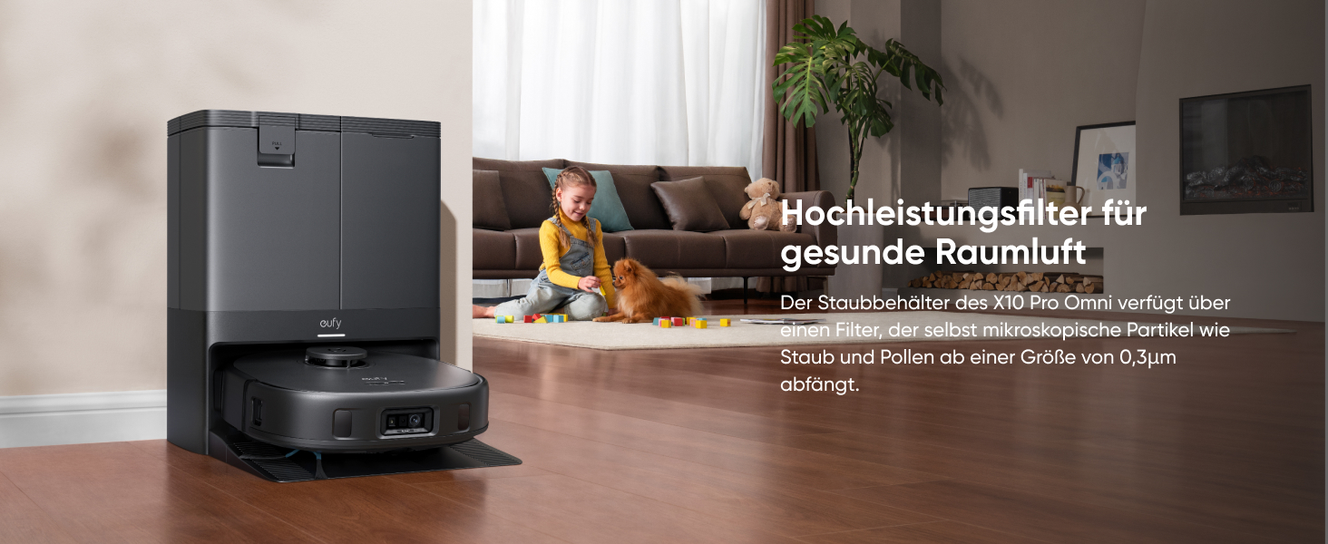 eufy X10 Pro Omni Hochleistungsfilter fängt feine Staubpartikel