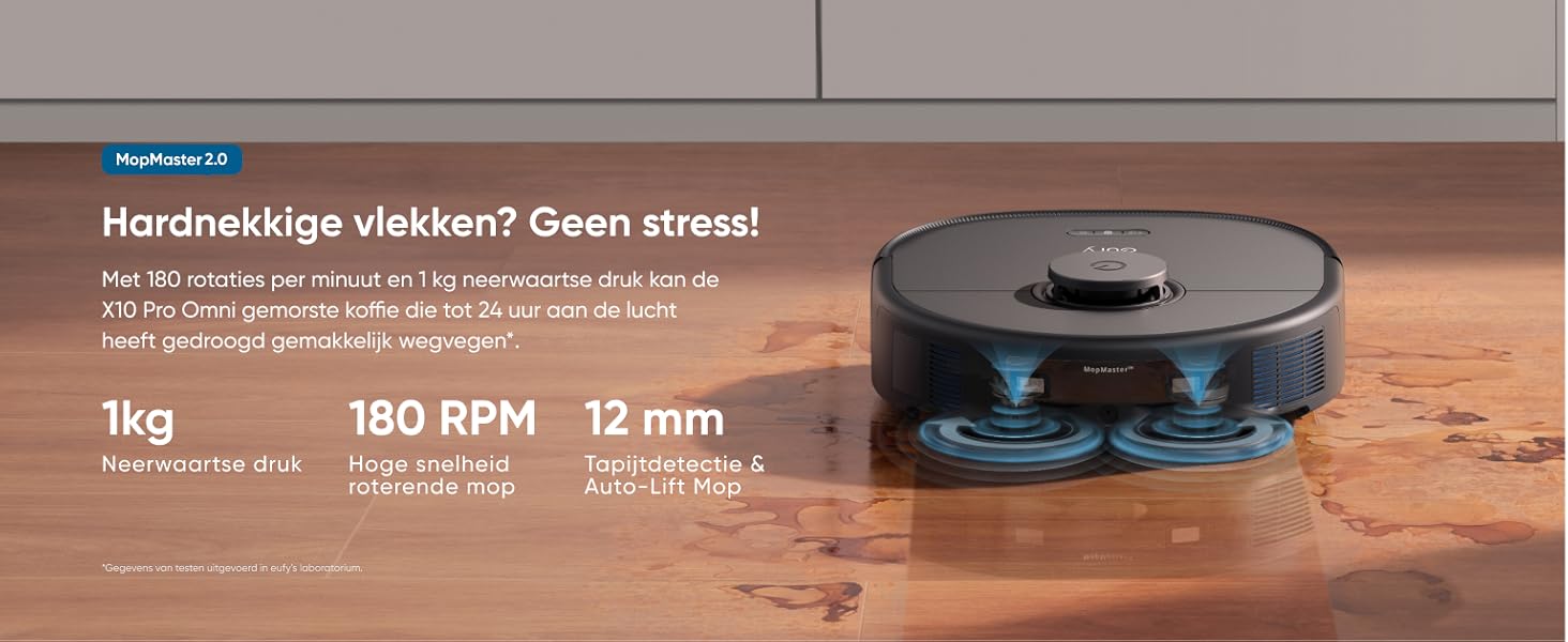 eufy X10 Pro Omni MopMaster 2.0 twee roterende dweilen 180 RPM met 1 kg aandrukdruk