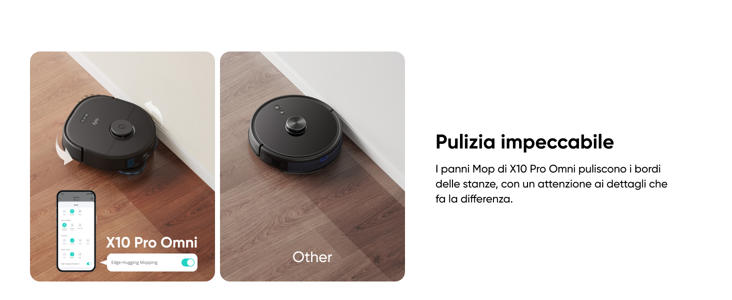 eufy X10 Pro Omni pulizia degli angoli precisa