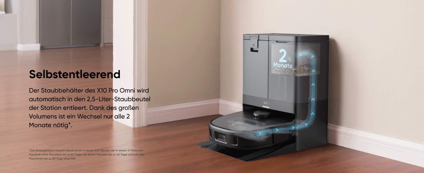 eufy X10 Pro Omni Station selbstentleerend Staub in 2,5-l-Staubbeutel