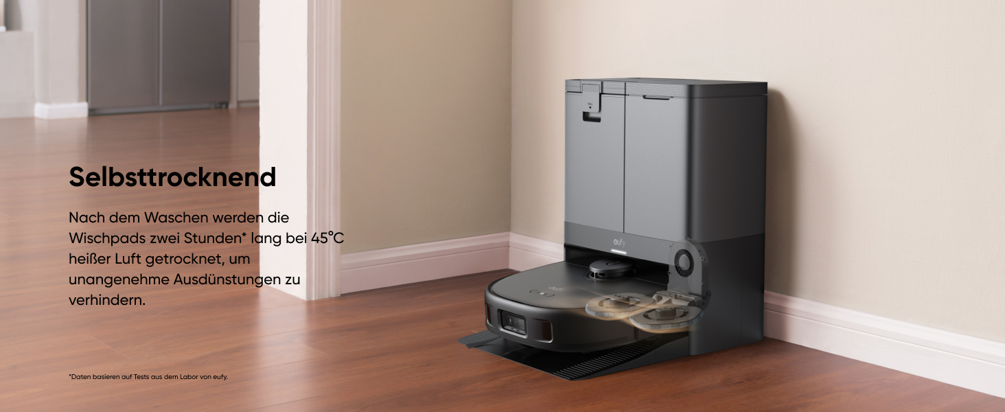 eufy X10 Pro Omni Station selbsttrocknend Wischpads bei 45°C Heißluft