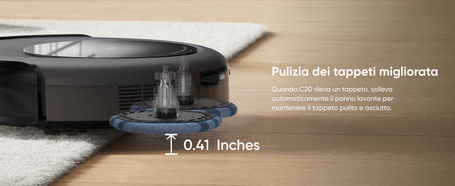 eufy Omni C20 sollevamento automatico dei panni di lavaggio su tappeti e moquette
