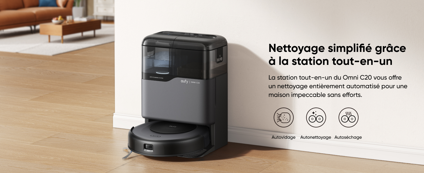 eufy Omni C20 station tout-en-un autovidage autonettoyage autoséchage