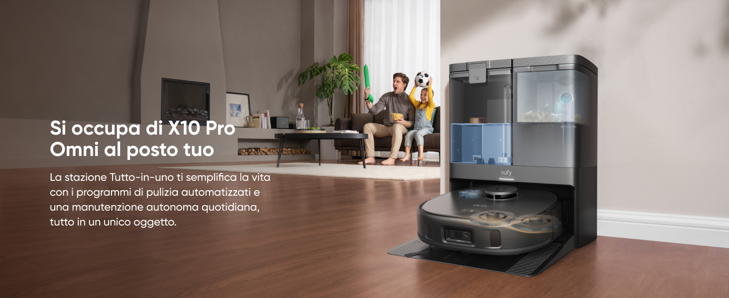 eufy X10 Pro Omni stazione tutto-in-uno robot aspirapolvere lavapavimenti