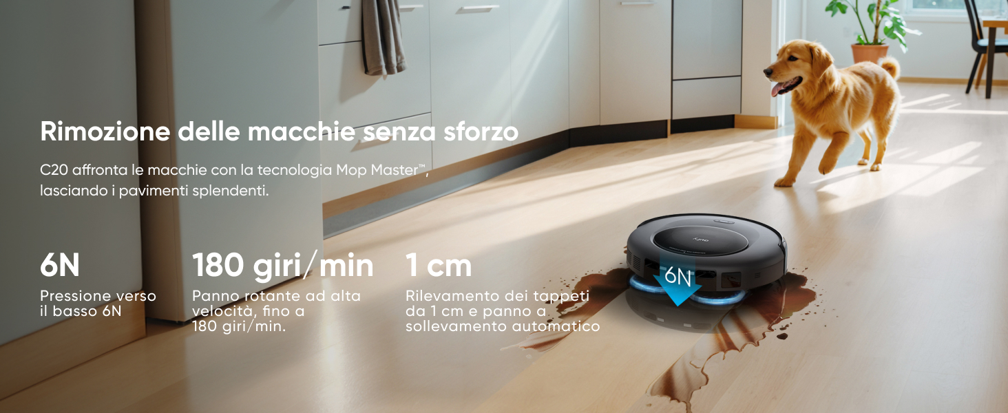 eufy Omni C20 Mop Master tecnologia pulizia automatica pavimenti 6 N di pressione