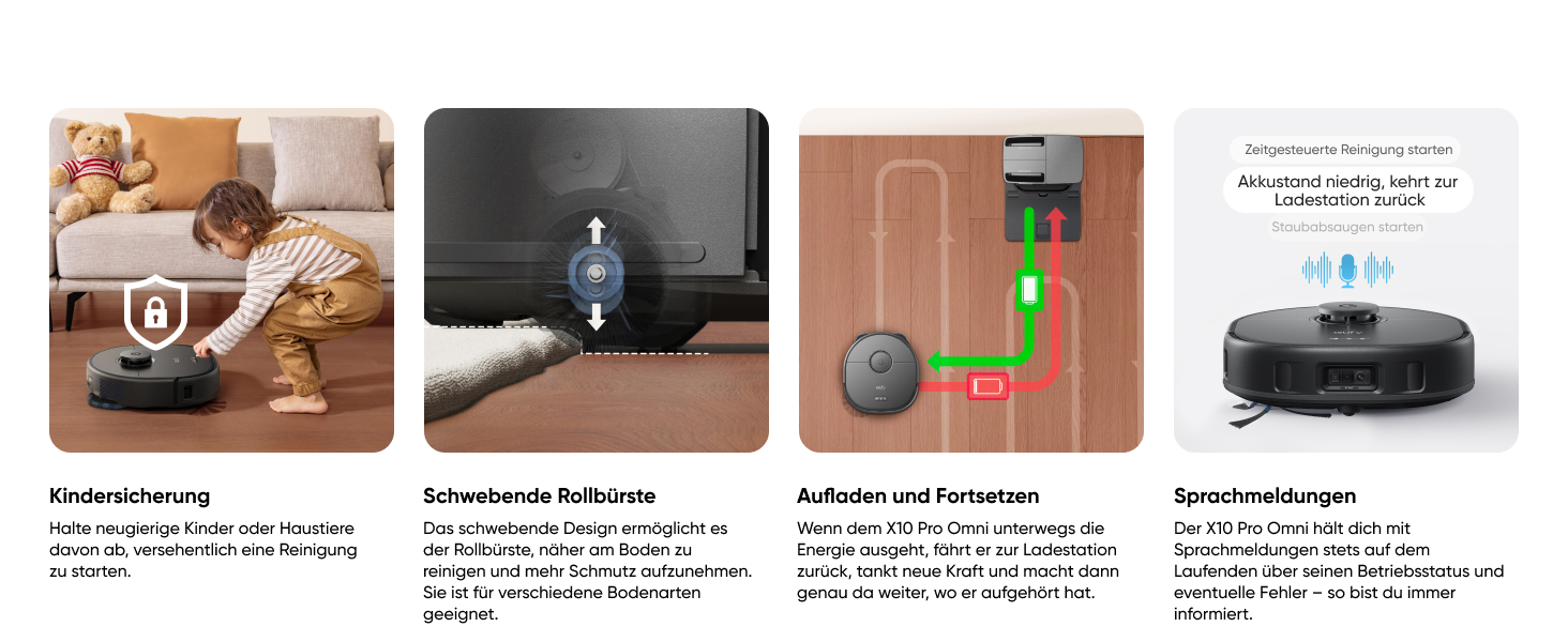 eufy X10 Pro Omni weitere Funktionen und Reinigungsoptionen