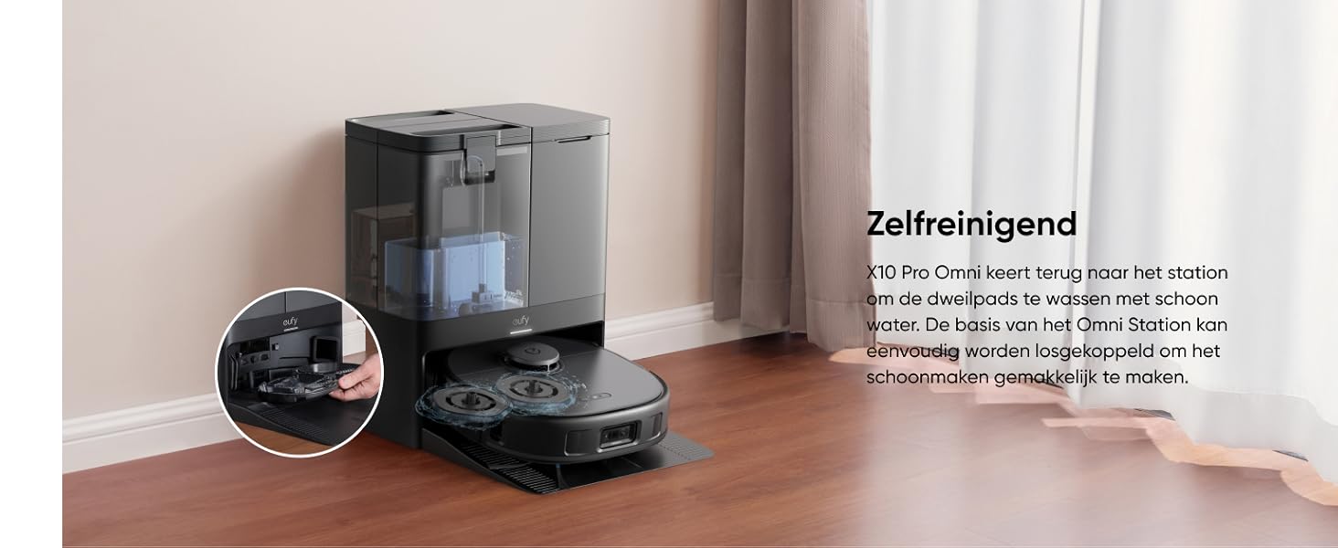 eufy X10 Pro Omni station zelfreinigend dweilpads met schoon water