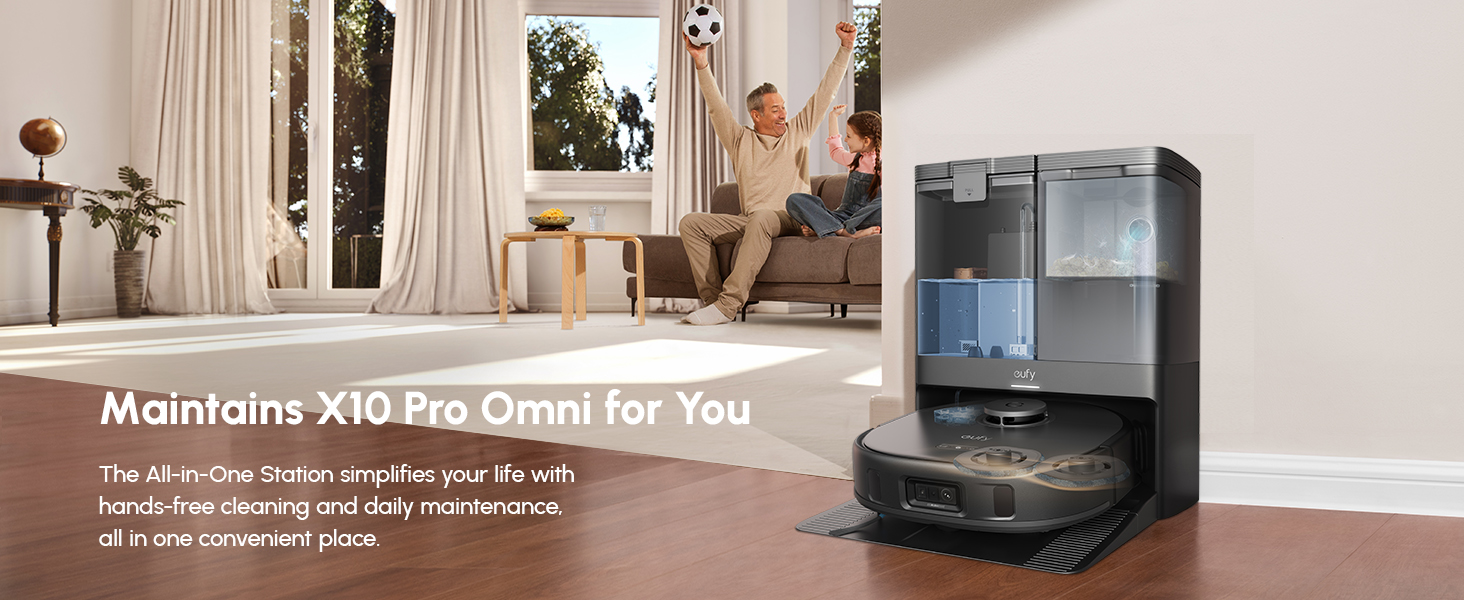 eufy X10 Pro Omni all-in-one docking station self-washing self-drying self-emptying self-refilling