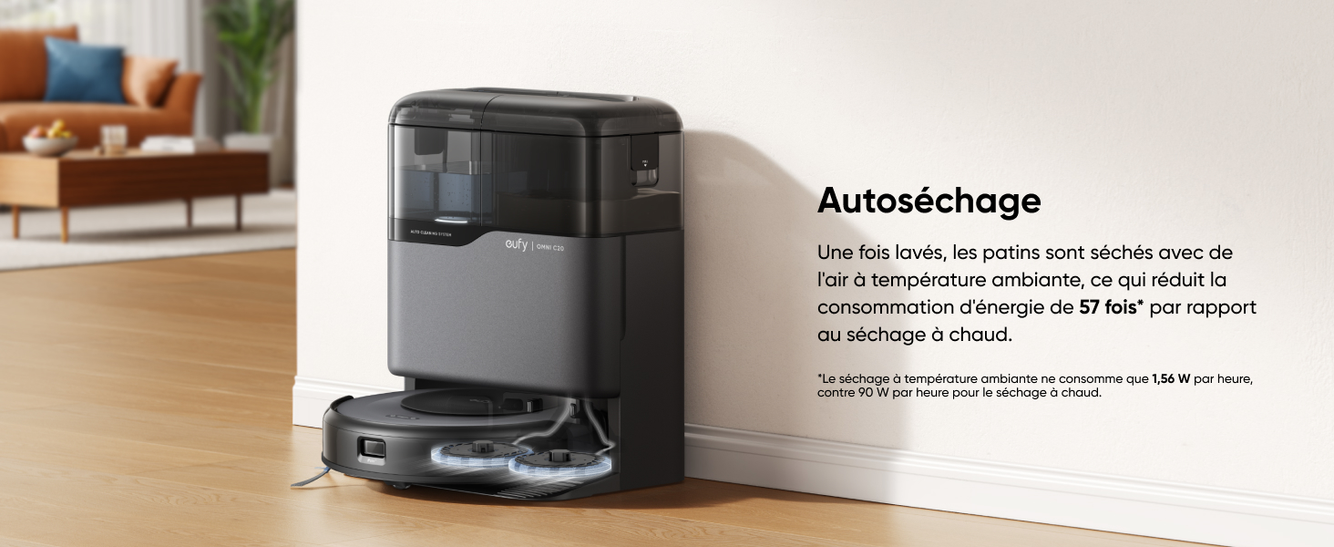 eufy Omni C20 autoséchage des patins à air ambiant après nettoyage