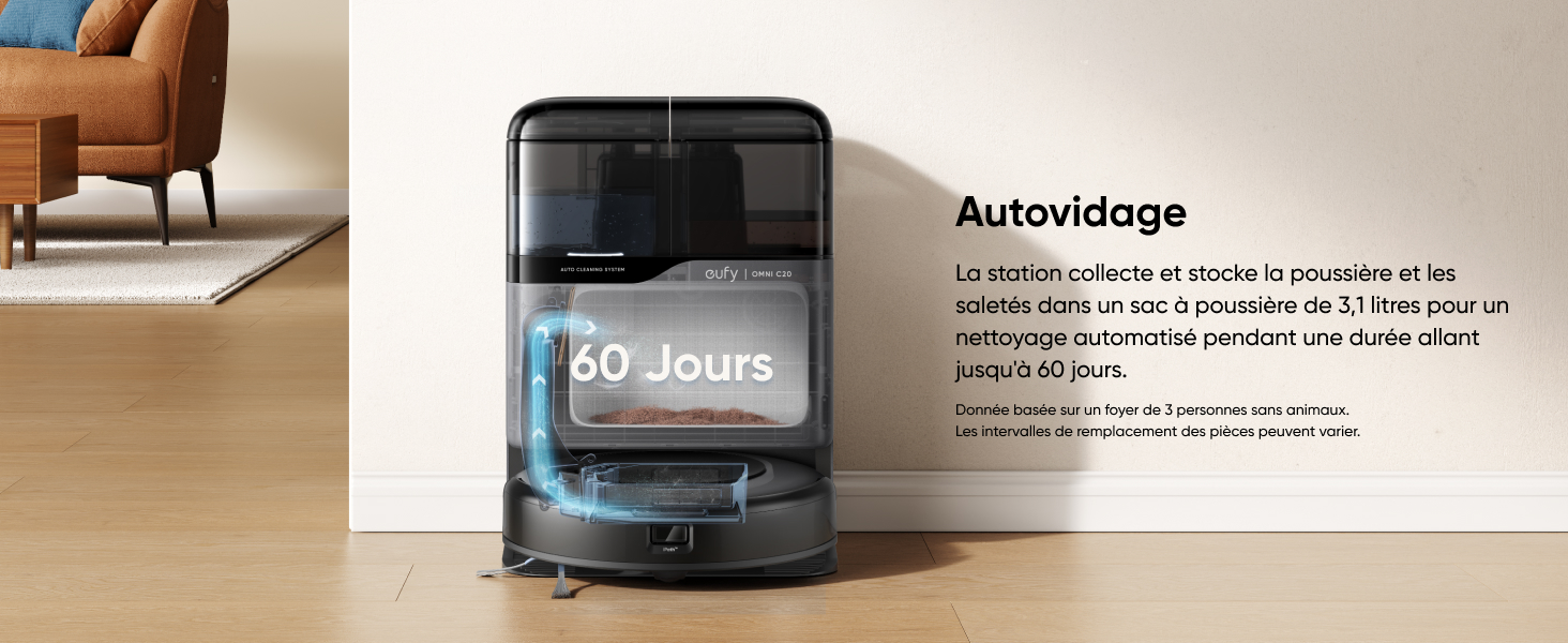 eufy Omni C20 autovidage automatique poussière dans le sac de la station