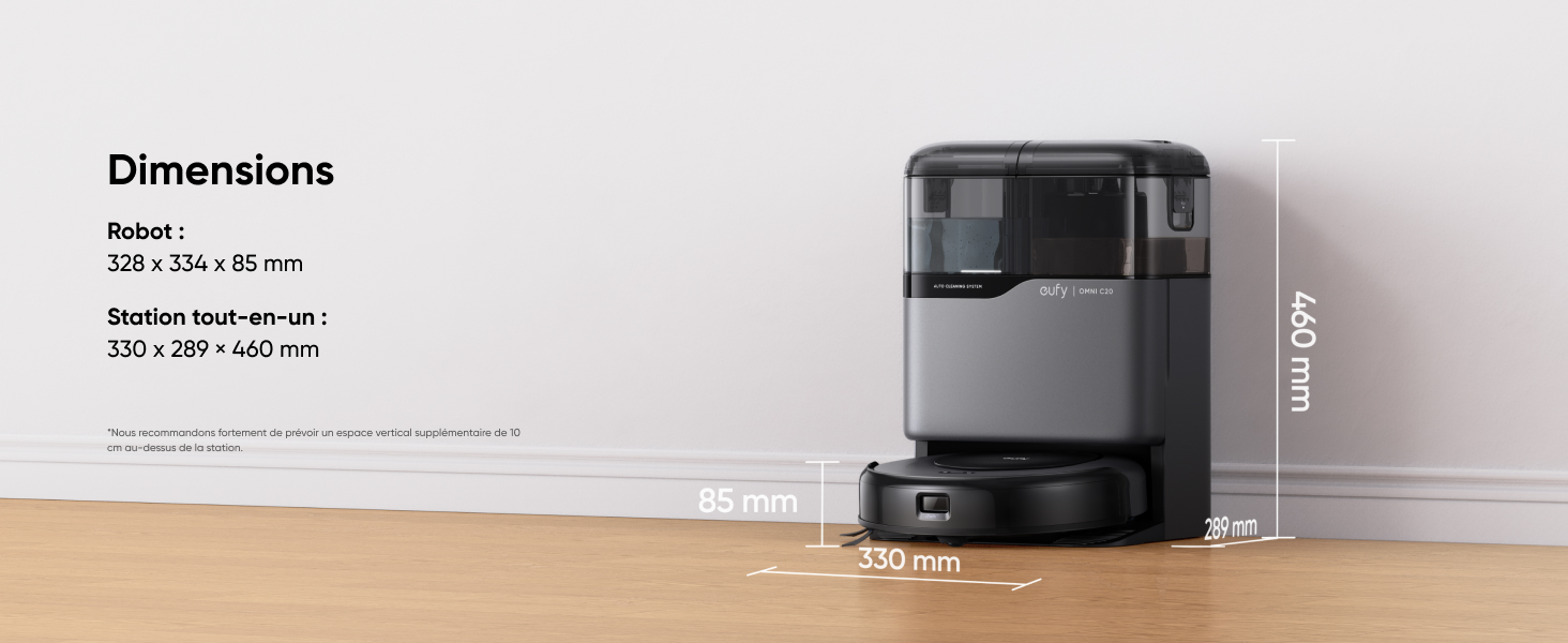 eufy Omni C20 dimensions compactes 35 x 35 x 8,5 cm robot aspirateur le plus fin