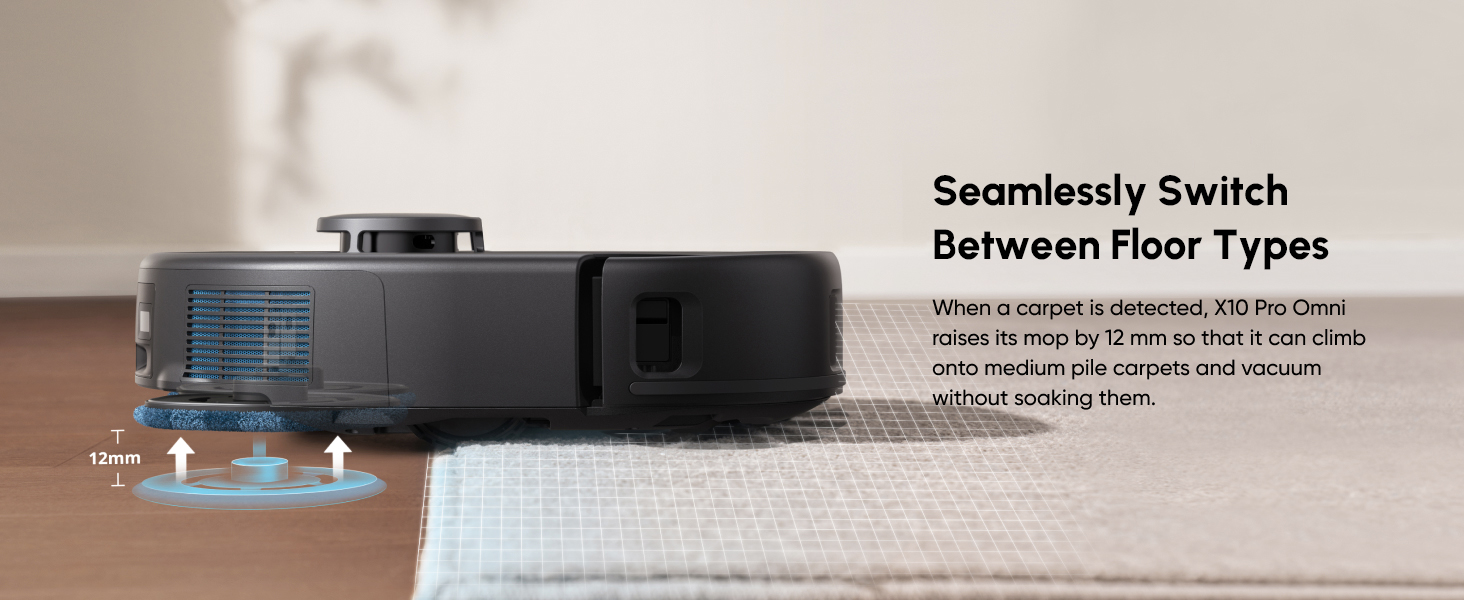 eufy X10 Pro Omni mops auto-lift on carpet detection