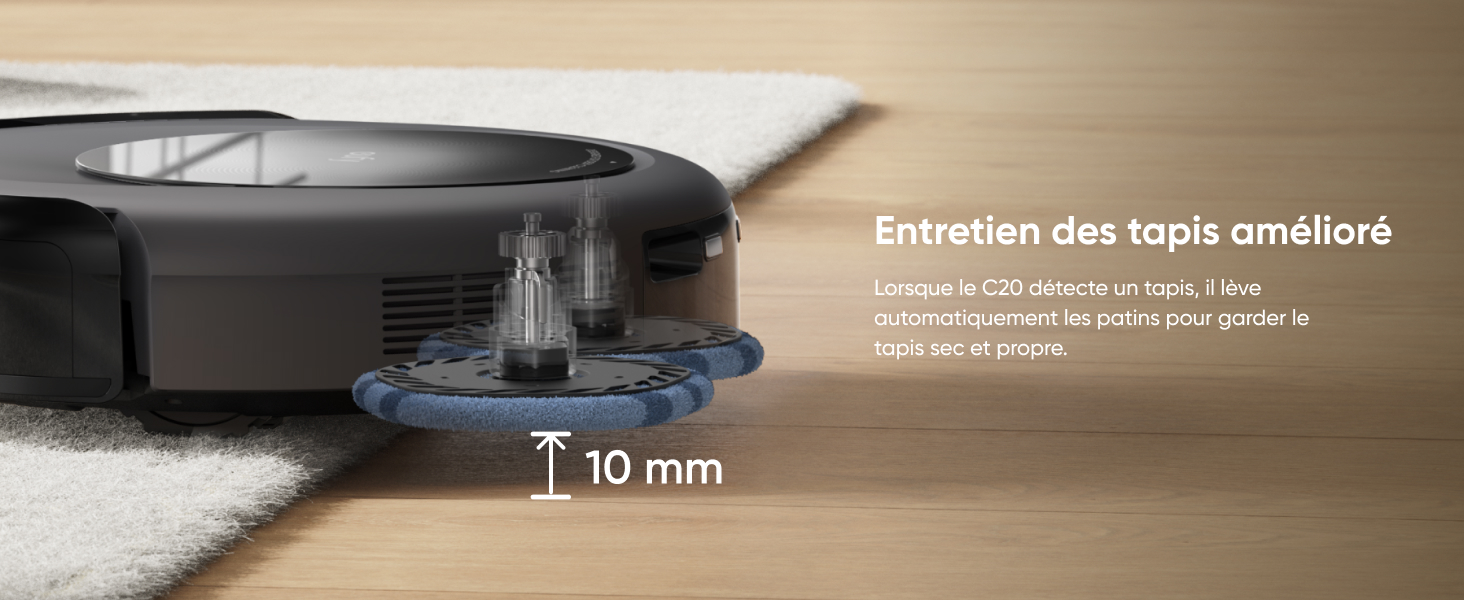 eufy Omni C20 levé automatique des patins de lavage sur tapis et moquette