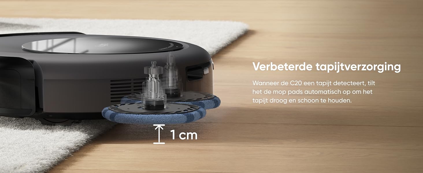 eufy Omni C20 automatisch optillen dweilpads bij tapijt en vloerbedekking
