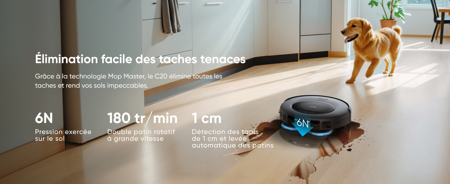 eufy Omni C20 Mop Master technologie nettoyage automatique sols 6 N de pression